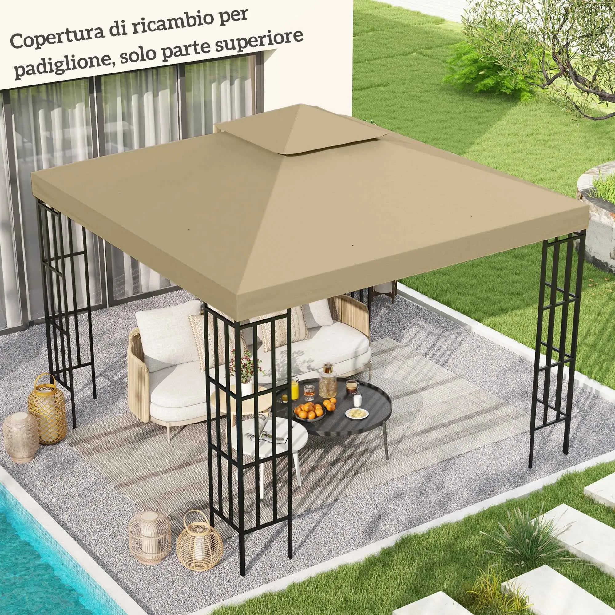 Outsunny 3x3m 2-Tier UV Resistant Replacement Gazebo Roof, Beige - Image 2