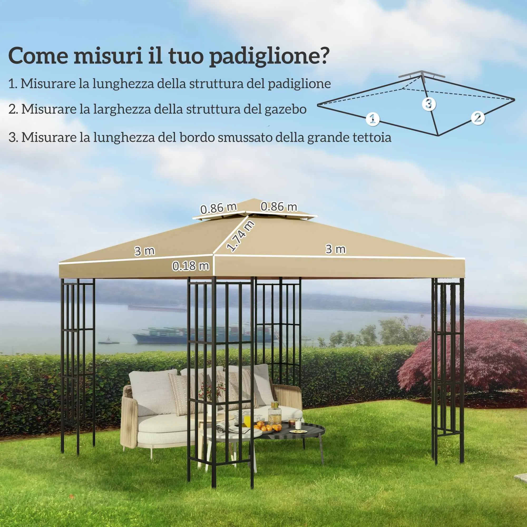 Outsunny 3x3m 2-Tier UV Resistant Replacement Gazebo Roof, Beige - Image 3