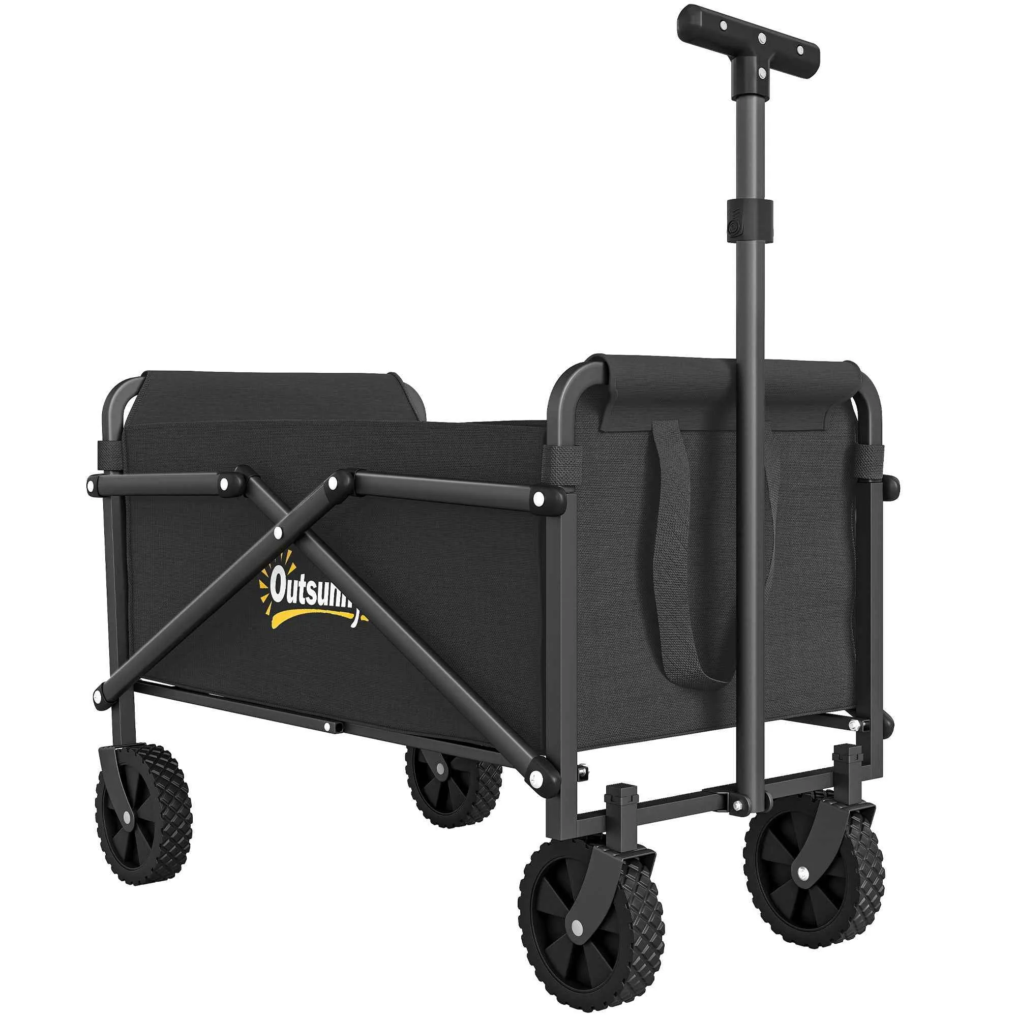 Outsunny 41L Folding Garden Cart with 4 Wheels, Metal and Oxford Fabric Camping Cart with Carry Bag and Adjustable Swivel Handle, Black