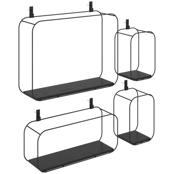 HOMCOM Geometric Floating Shelves for Living Room, Set of 4, Black