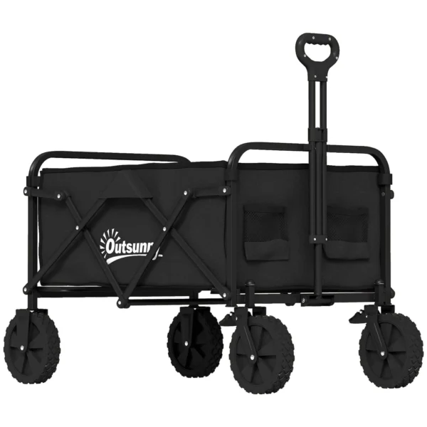 Outsunny 90L Folding Garden Cart with Adjustable Handle and Cup Holder, Black