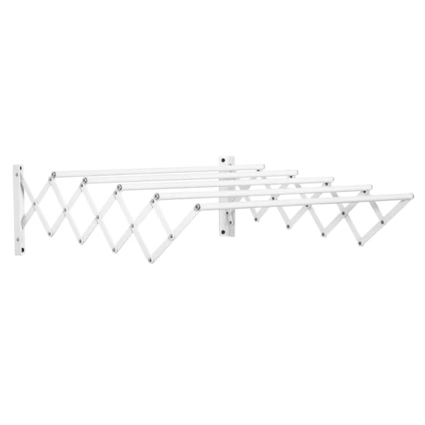 HOMCOM Retractable Wall-Mounted Clothes Airer for Indoor and Outdoor Use, 63.5 x 60 x 20 cm, White