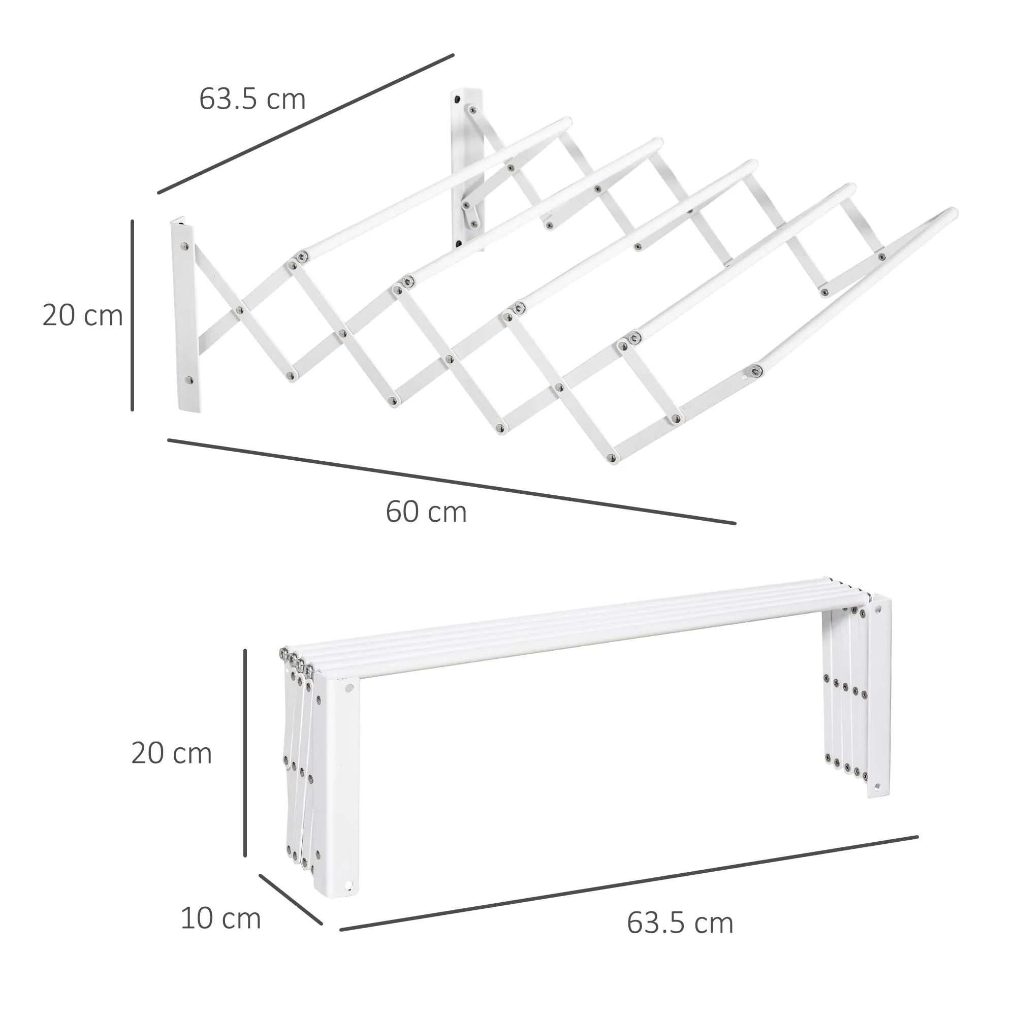 HOMCOM Retractable Wall-Mounted Clothes Airer for Indoor and Outdoor Use, 63.5 x 60 x 20 cm, White - Image 3