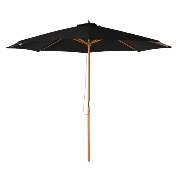 Outsunny 3m Garden Umbrella with Wooden Pole, 8 Ribs and Polyester Sunshade, Black