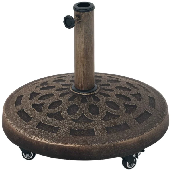 Outsunny 21kg Round Resin Umbrella Base with Wheels and Brakes, Bronze