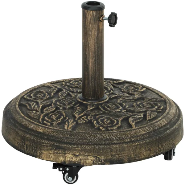 Outsunny 21kg Round Resin Umbrella Base with Wheels and Brakes, Bronze