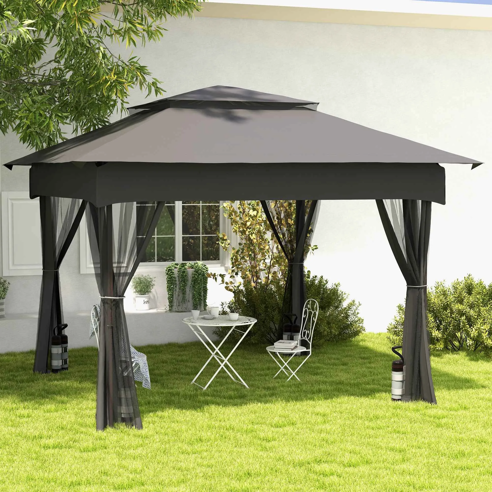 Outsunny Set of 4 Gazebo Weights, Fillable with Sand up to 12 kg, in 168D Oxford Fabric, 20x10x43 cm, Black and Grey - Image 2