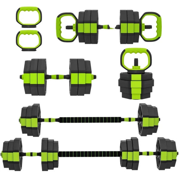 SPORTNOW 6-in-1 Multifunction Gym Weight Set, 25kg Total, Made of Plastic and Sand, 125x18x18 cm, Green