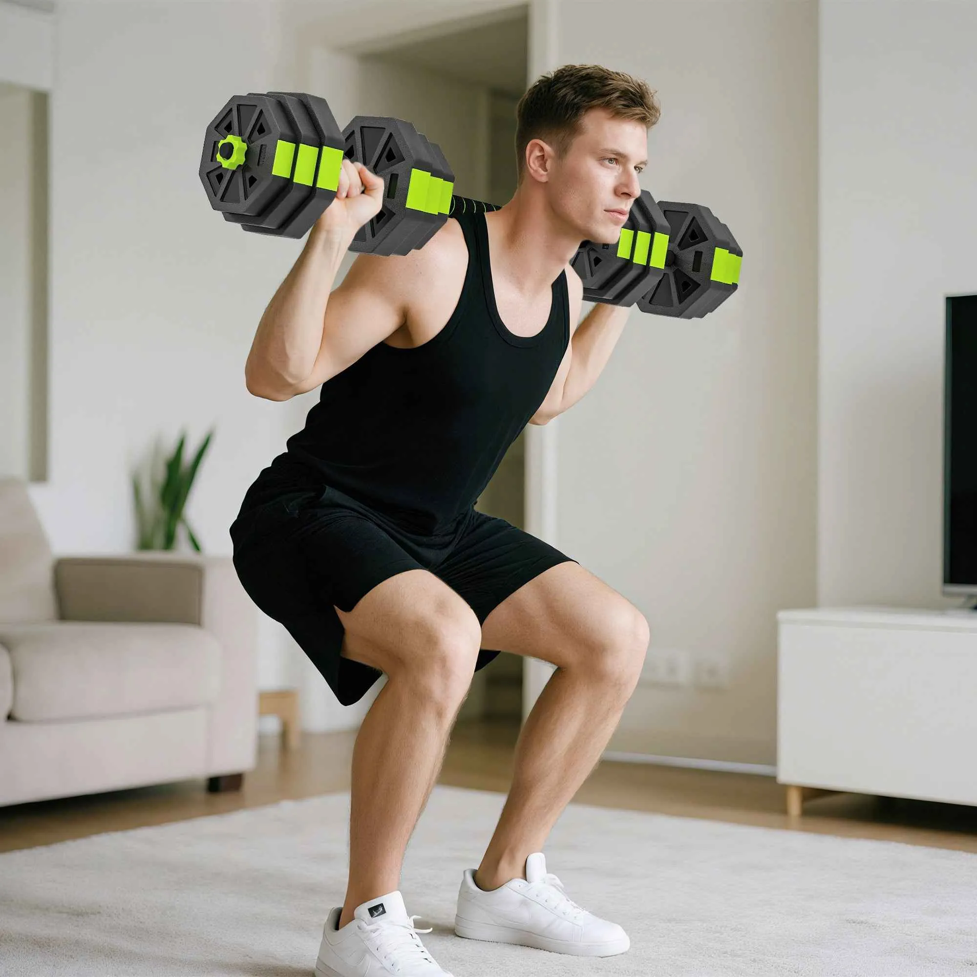 SPORTNOW 6-in-1 Multifunction Gym Weight Set, 25kg Total, Made of Plastic and Sand, 125x18x18 cm, Green - Image 2