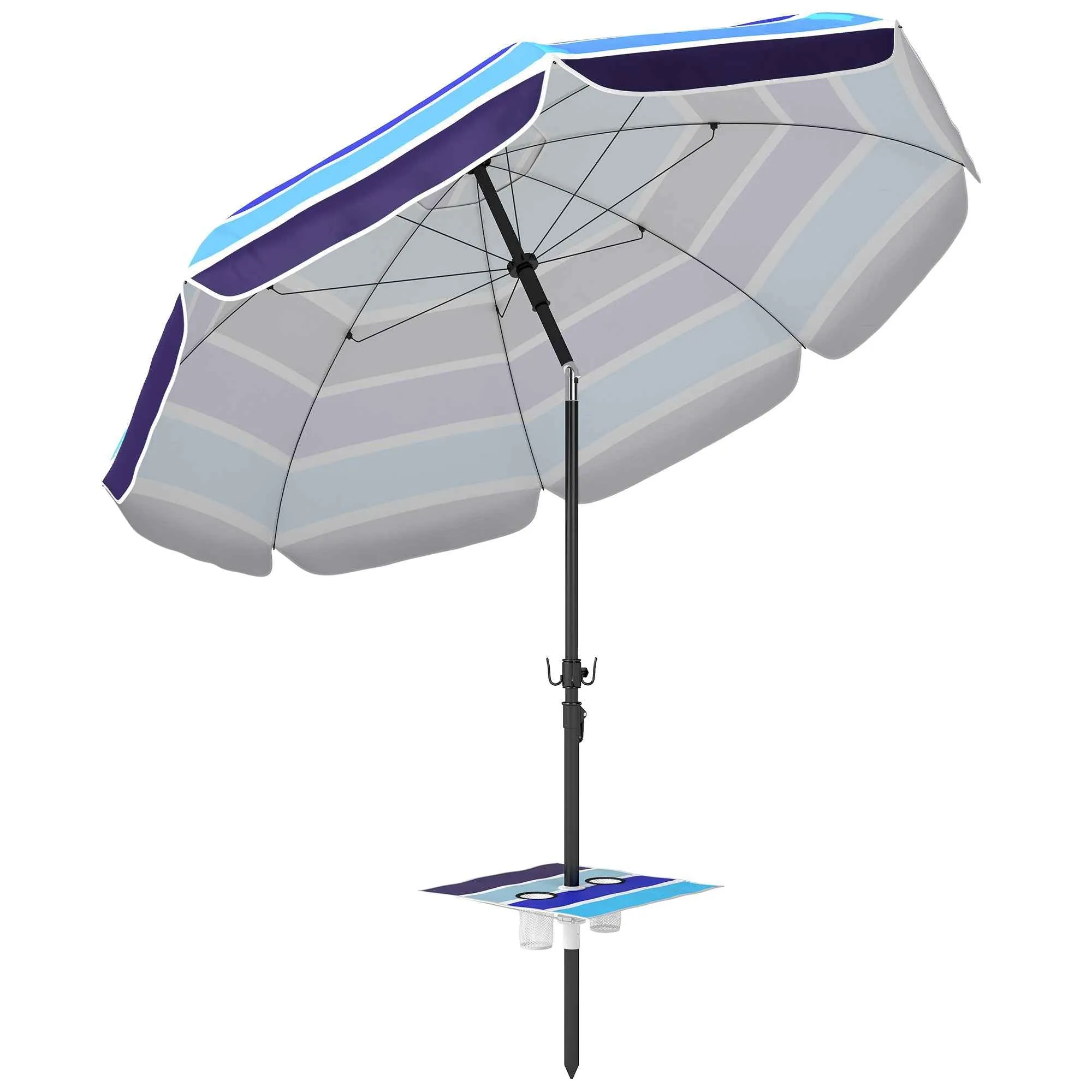 Outsunny Beach Umbrella with Table and Cup Holder, Metal and Polyester, Ø198x214 cm, Multicolored