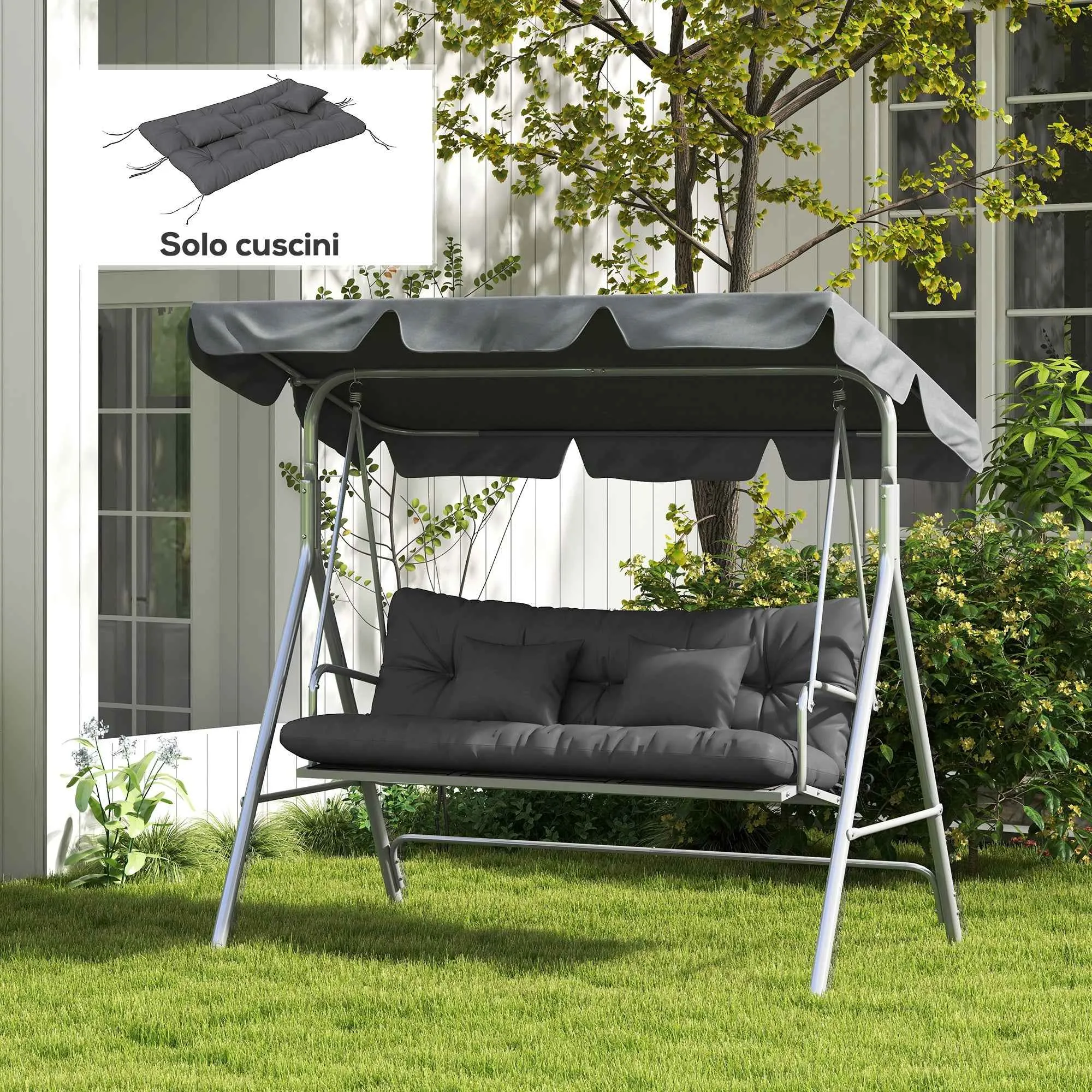 Outsunny Set of 4 Garden Cushions for Backrest and Seat with Padding, in Polyester, Charcoal Grey - Image 2