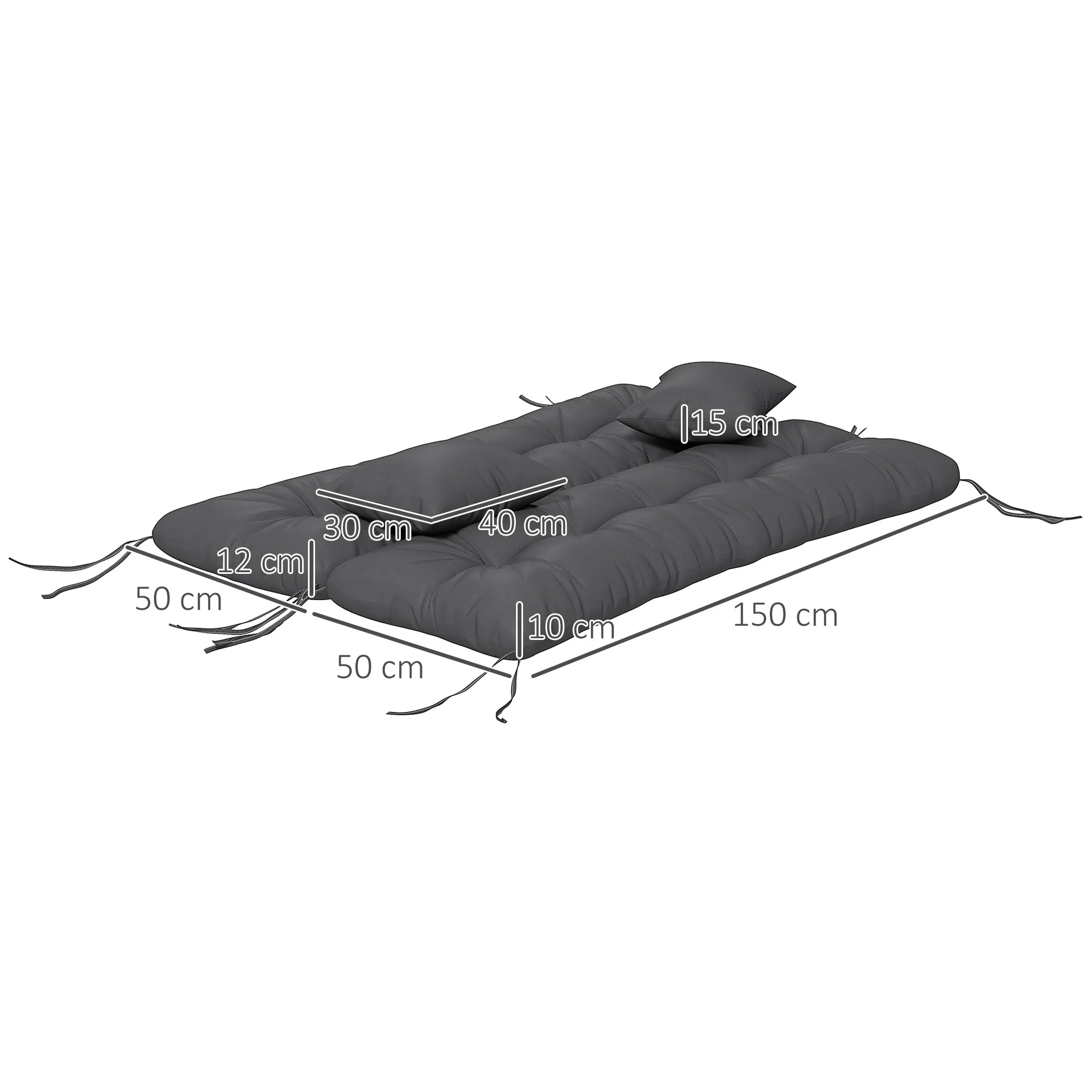 Outsunny Set of 4 Garden Cushions for Backrest and Seat with Padding, in Polyester, Charcoal Grey - Image 3