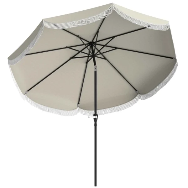 Outsunny 2.7x2.4 m Round Garden Umbrella with Crank Handle, Metal and Polyester, Light Grey