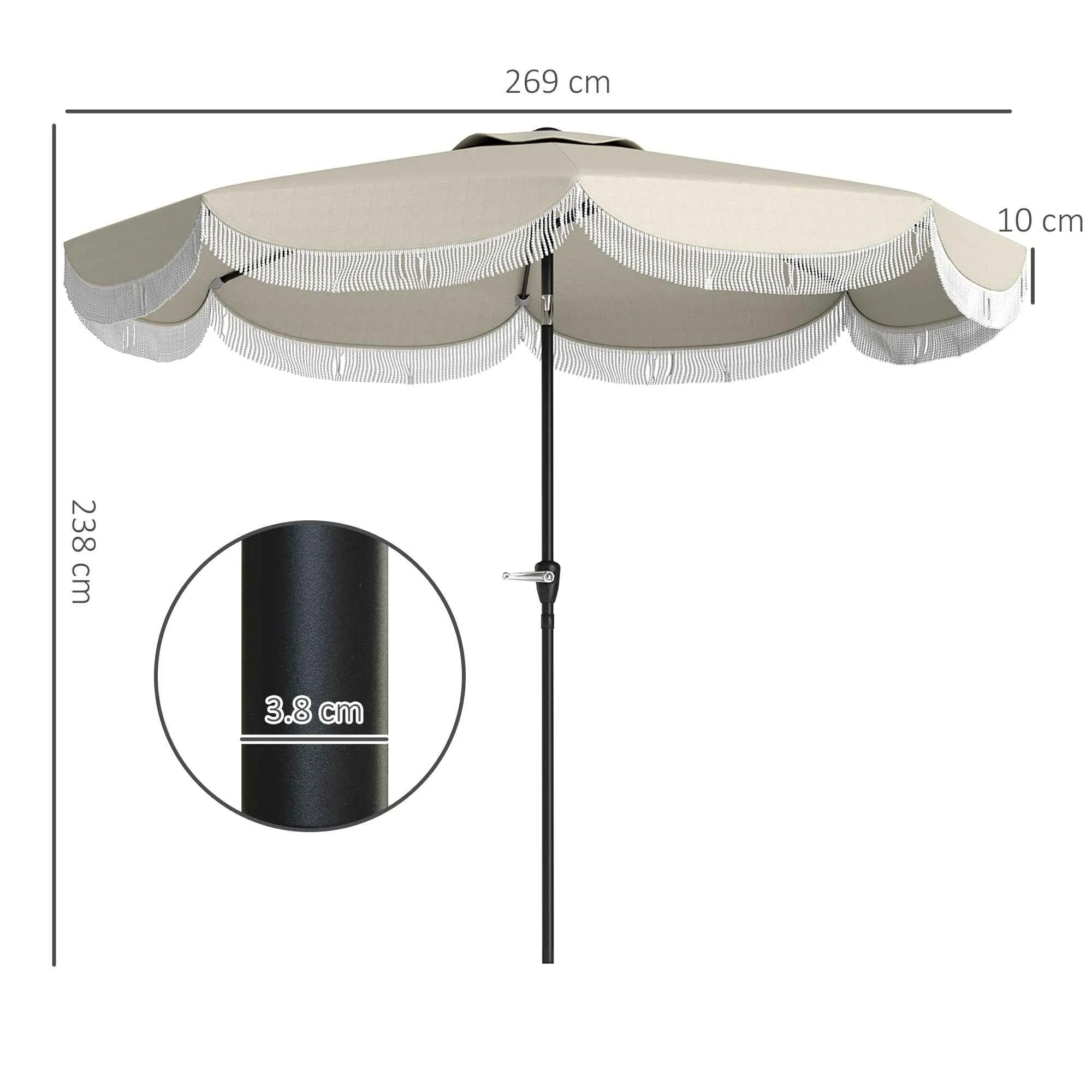 Outsunny 2.7x2.4 m Round Garden Umbrella with Crank Handle, Metal and Polyester, Light Grey - Image 3