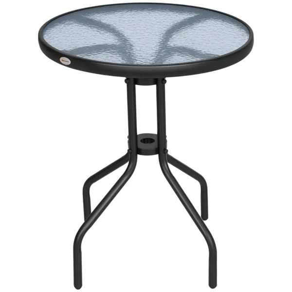Outsunny Round Table with Tempered Glass Top Black Garden Coffee Table, ?60 x 70cm