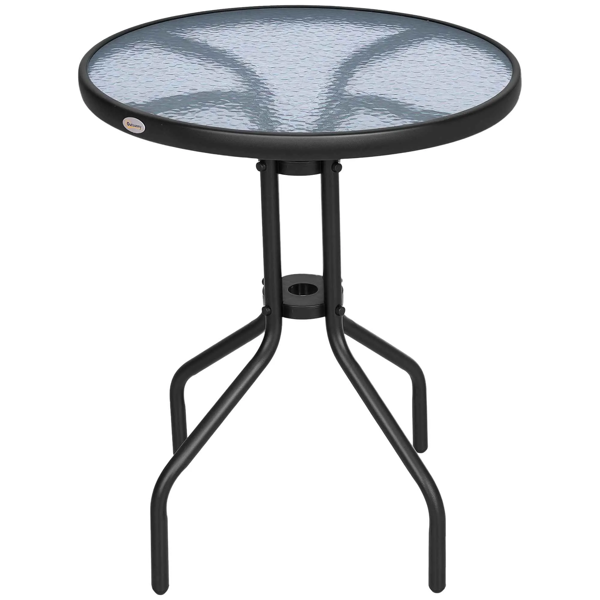 Outsunny Round Table with Tempered Glass Top Black Garden Coffee Table, ?60 x 70cm