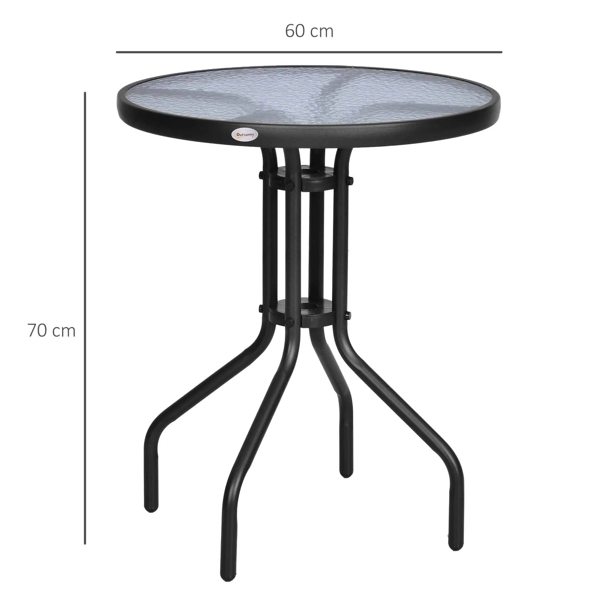 Outsunny Round Table with Tempered Glass Top Black Garden Coffee Table, ?60 x 70cm - Image 3