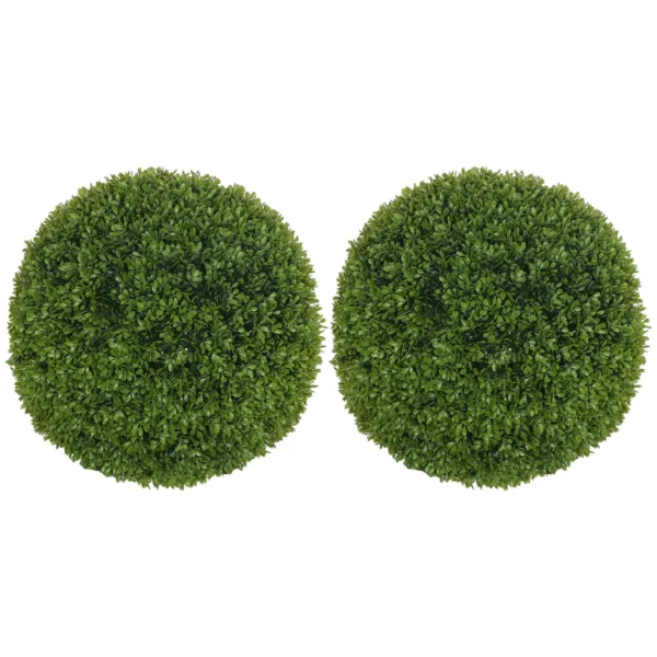 HOMCOM Set of 2 Artificial Boxwood Plants in PE, Ø40 cm, for Indoor and Outdoor Use, Green