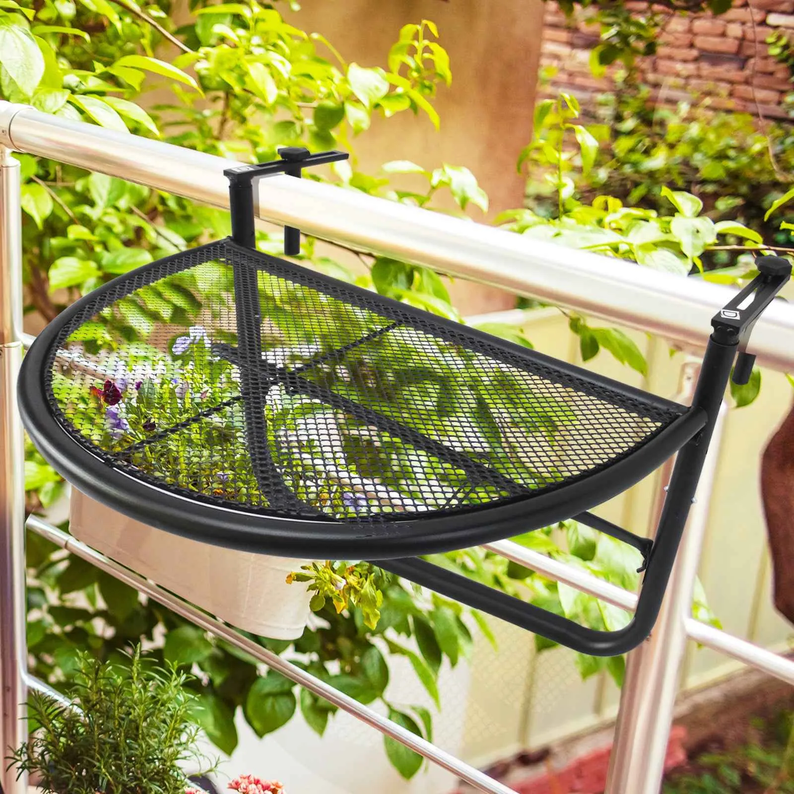 Outsunny Folding Railing Table with 3 Adjustable Heights, Metal, 60x45x50cm, Black - Image 2
