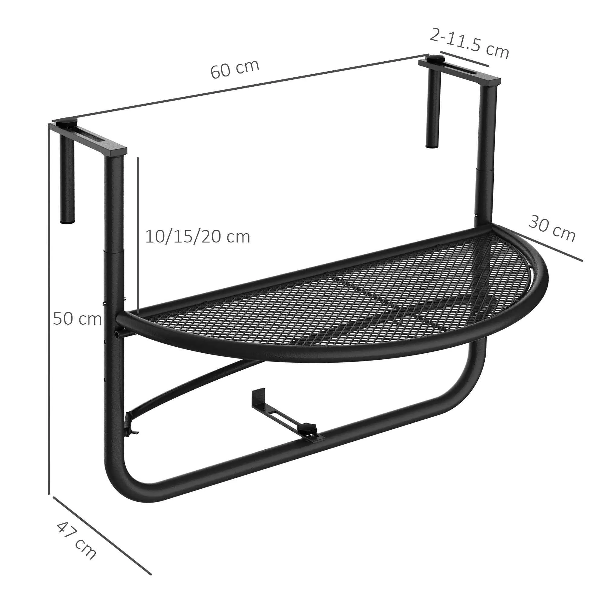 Outsunny Folding Railing Table with 3 Adjustable Heights, Metal, 60x45x50cm, Black - Image 3