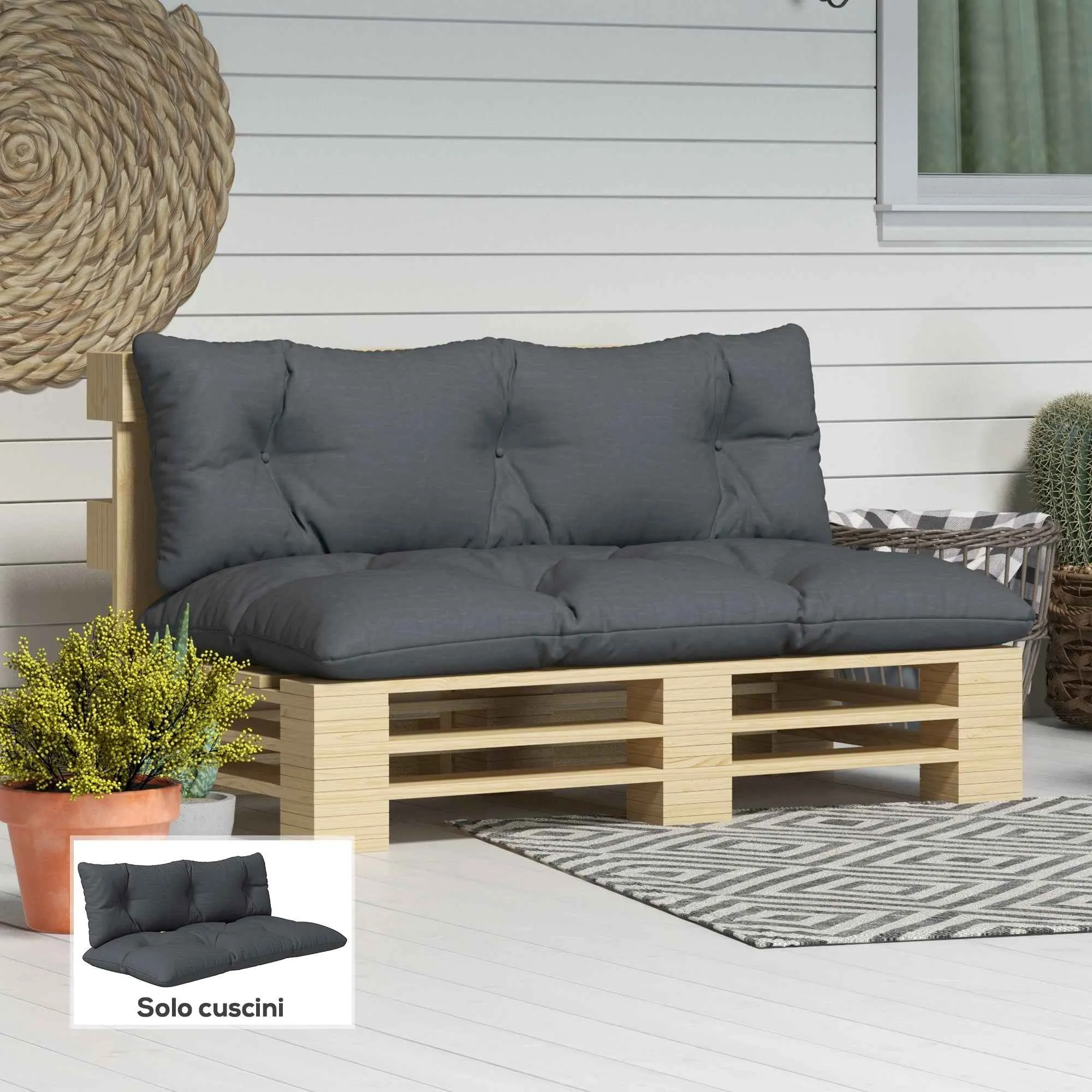 Outsunny 2-Piece Garden Cushion Set for Sofas and Pallets in Polyester with Thick Filling, Charcoal Grey - Image 2