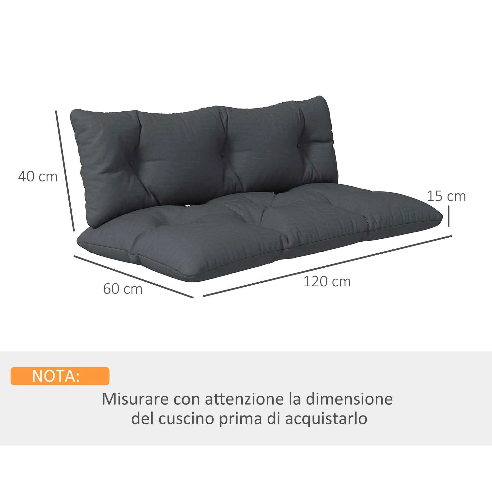 Outsunny 2-Piece Garden Cushion Set for Sofas and Pallets in Polyester with Thick Filling, Charcoal Grey - Image 3