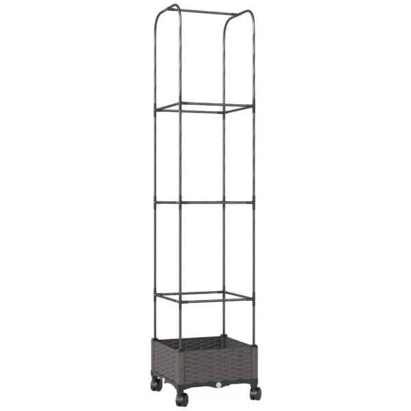 Outsunny 185cm Raised Trellis Planter with Drainage Holes and 4 Wheels, PE and PP Coated Metal, Black
