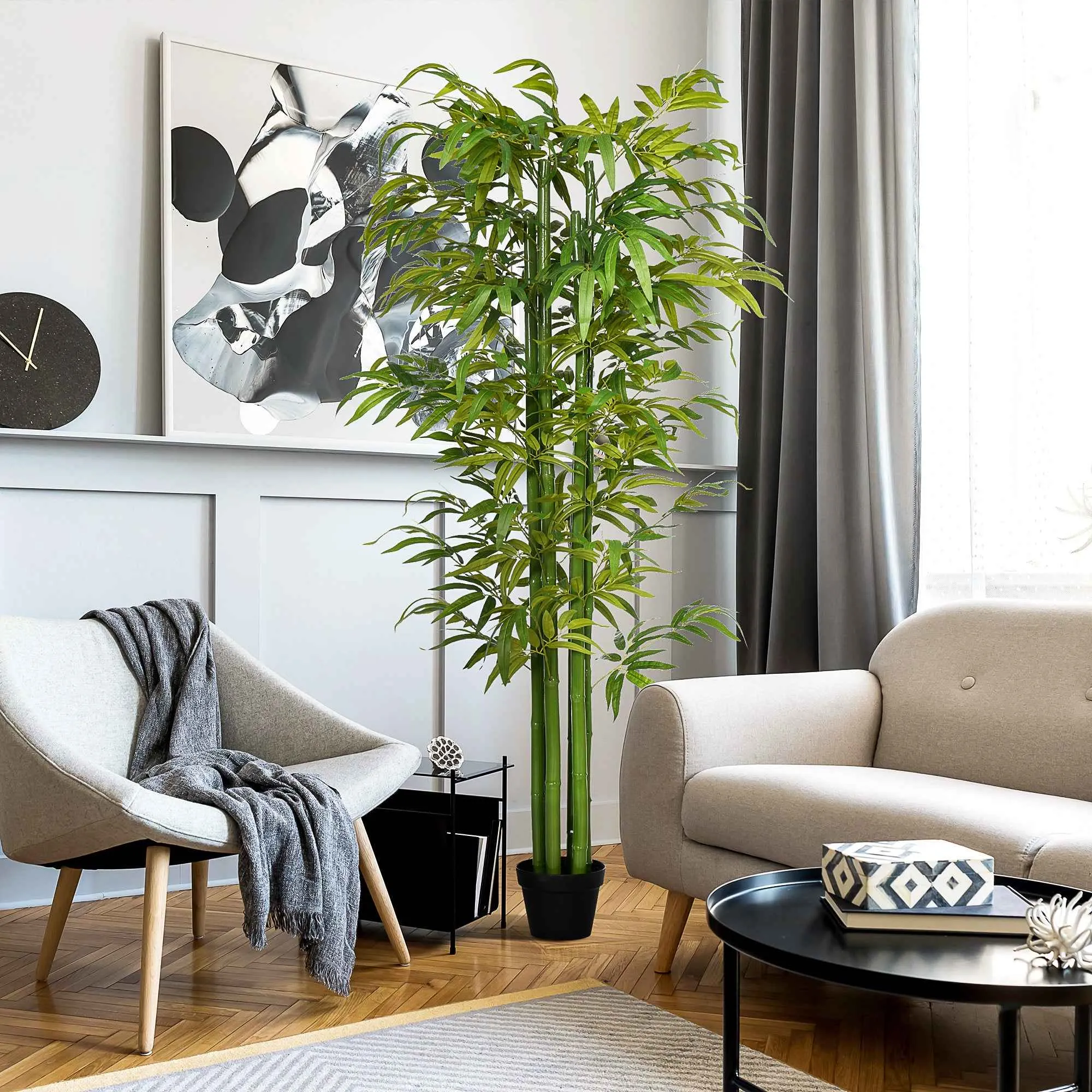 HOMCOM Artificial Bamboo Plant, 180cm Realistic Fake Plant with Decorative Pot for Living Room and Bedroom, Green - Image 2