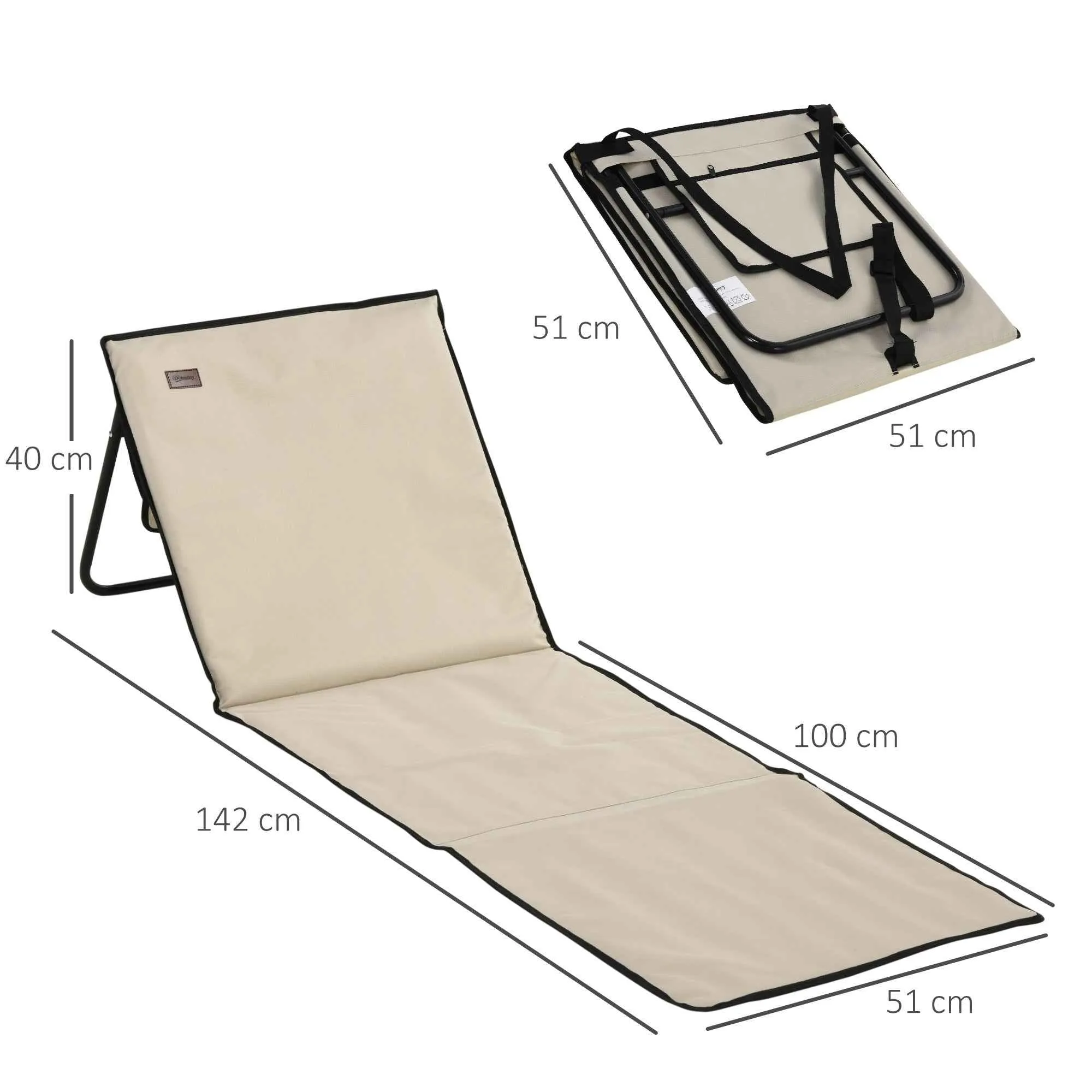 Set of 2 Adjustable Folding Deck Chairs with Pocket, 142x51x40 cm, Beige - Image 3