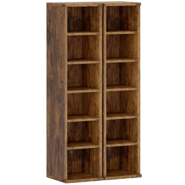 HOMCOM Set of 2 CD Racks with Adjustable Shelves for 204 CDs, Wooden, 21x22.5x88.5 cm, Rustic Brown