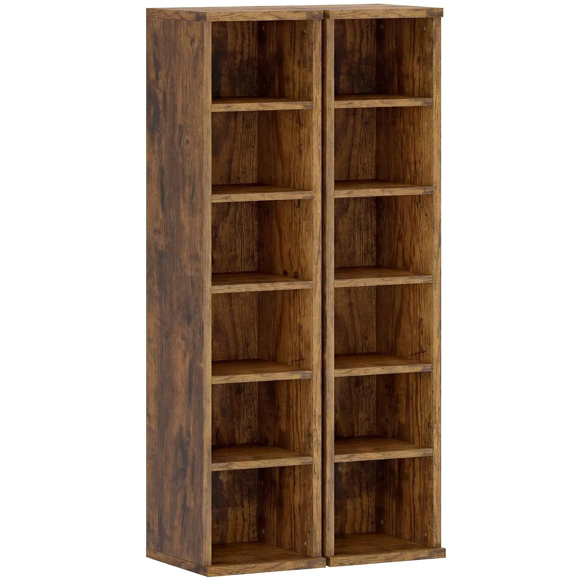 HOMCOM Set of 2 CD Racks with Adjustable Shelves for 204 CDs, Wooden, 21x22.5x88.5 cm, Rustic Brown