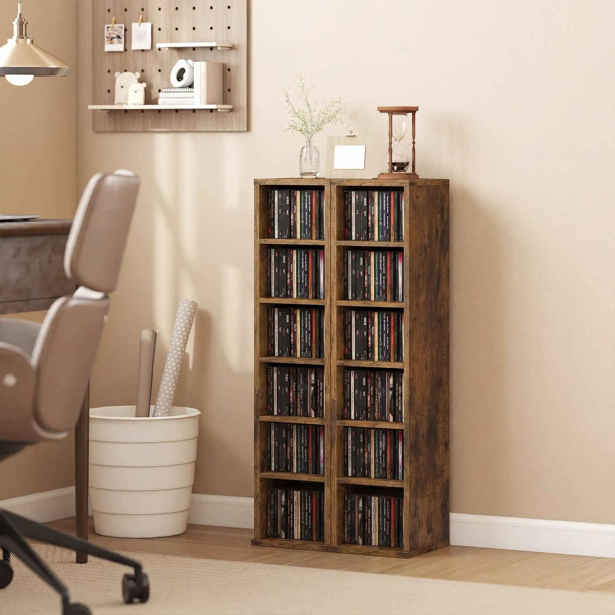 HOMCOM Set of 2 CD Racks with Adjustable Shelves for 204 CDs, Wooden, 21x22.5x88.5 cm, Rustic Brown - Image 2