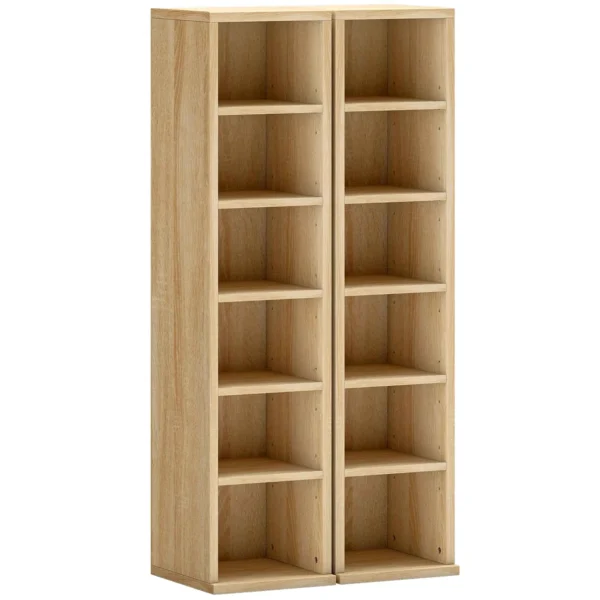 HOMCOM Set of 2 CD Racks with Adjustable Shelves for 204 CDs, Wooden, 21x22.5x88.5 cm, Oak