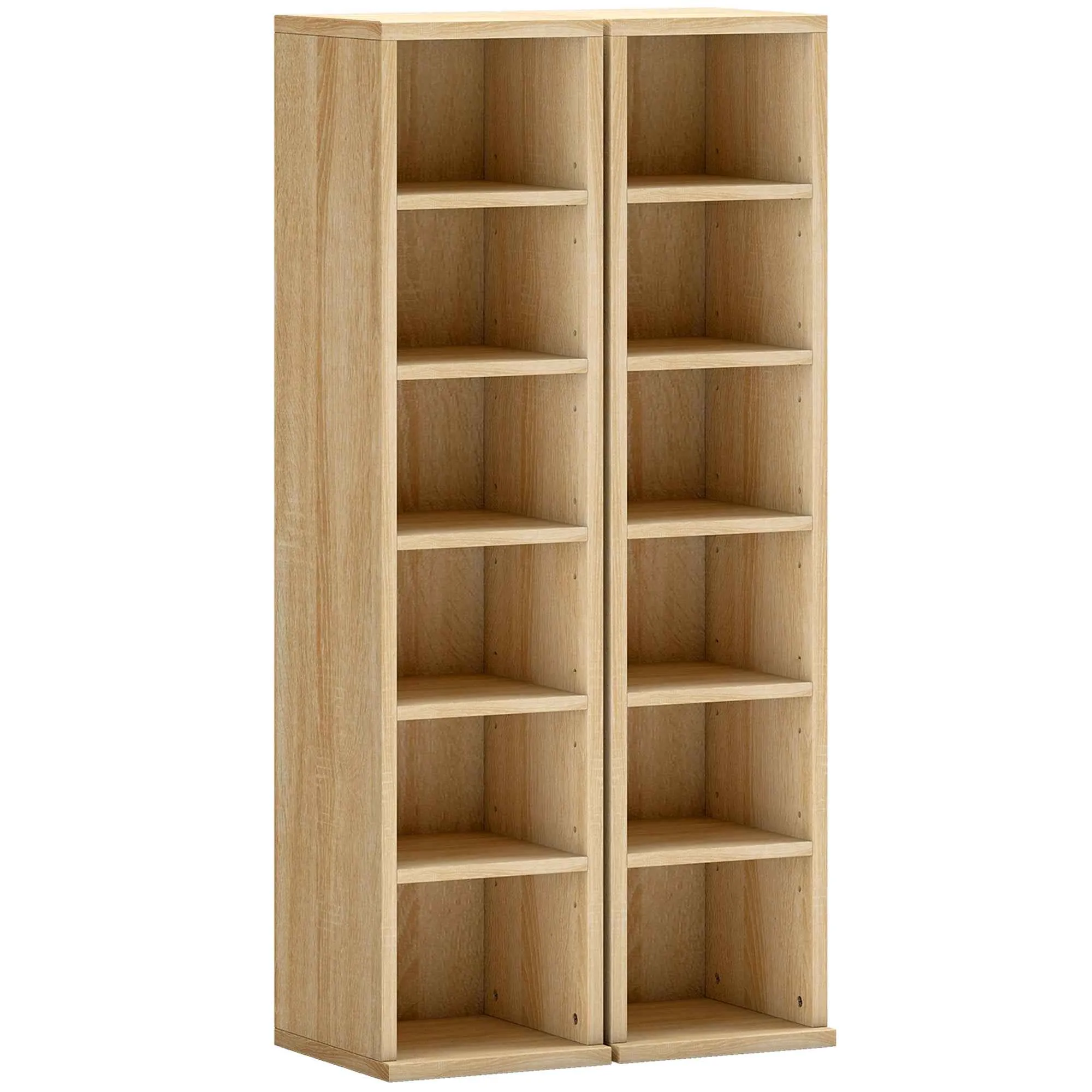 HOMCOM Set of 2 CD Racks with Adjustable Shelves for 204 CDs, Wooden, 21x22.5x88.5 cm, Oak