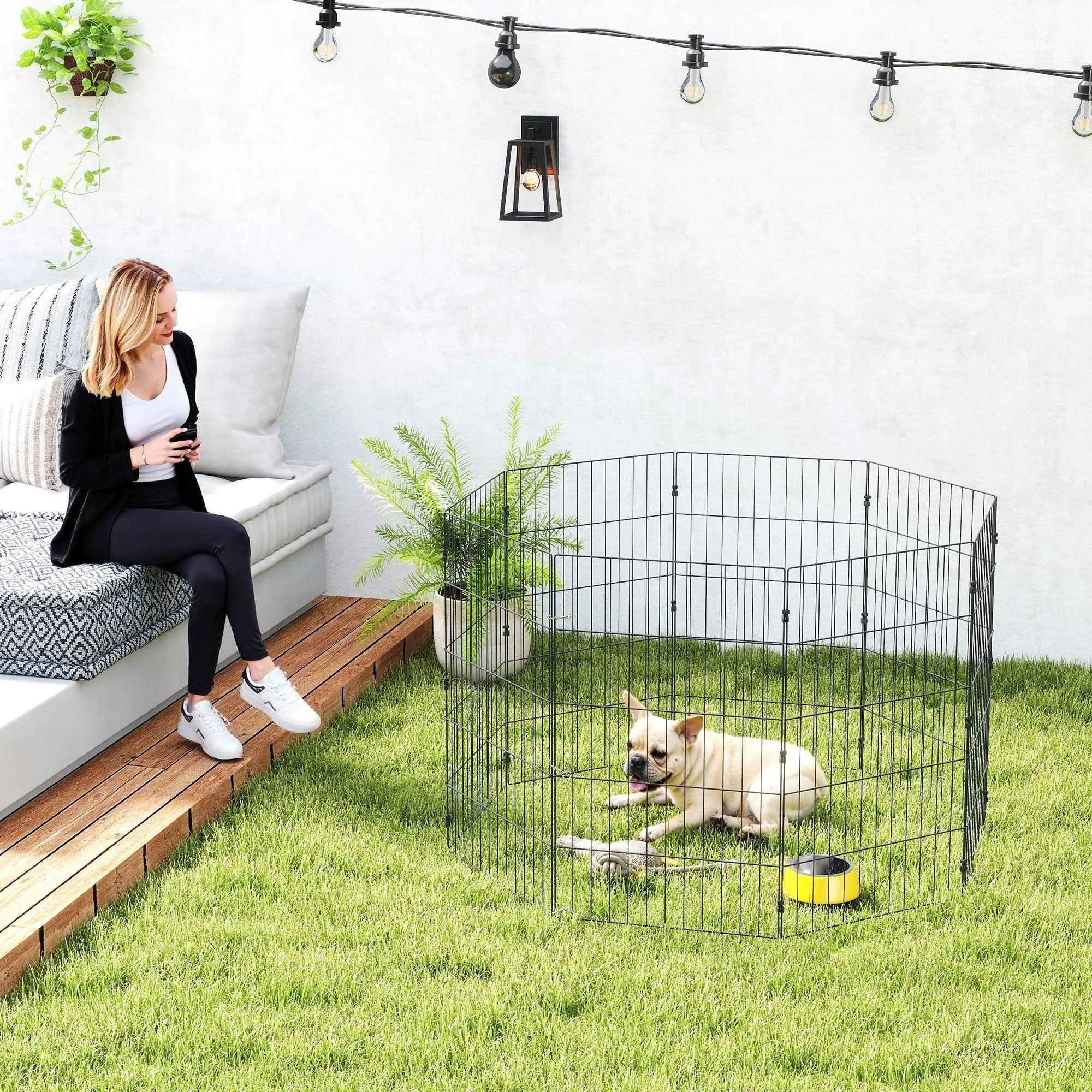 PawHut Dog Playpen Expandable Foldable Metal Enclosure 50x80cm Black - Image 2