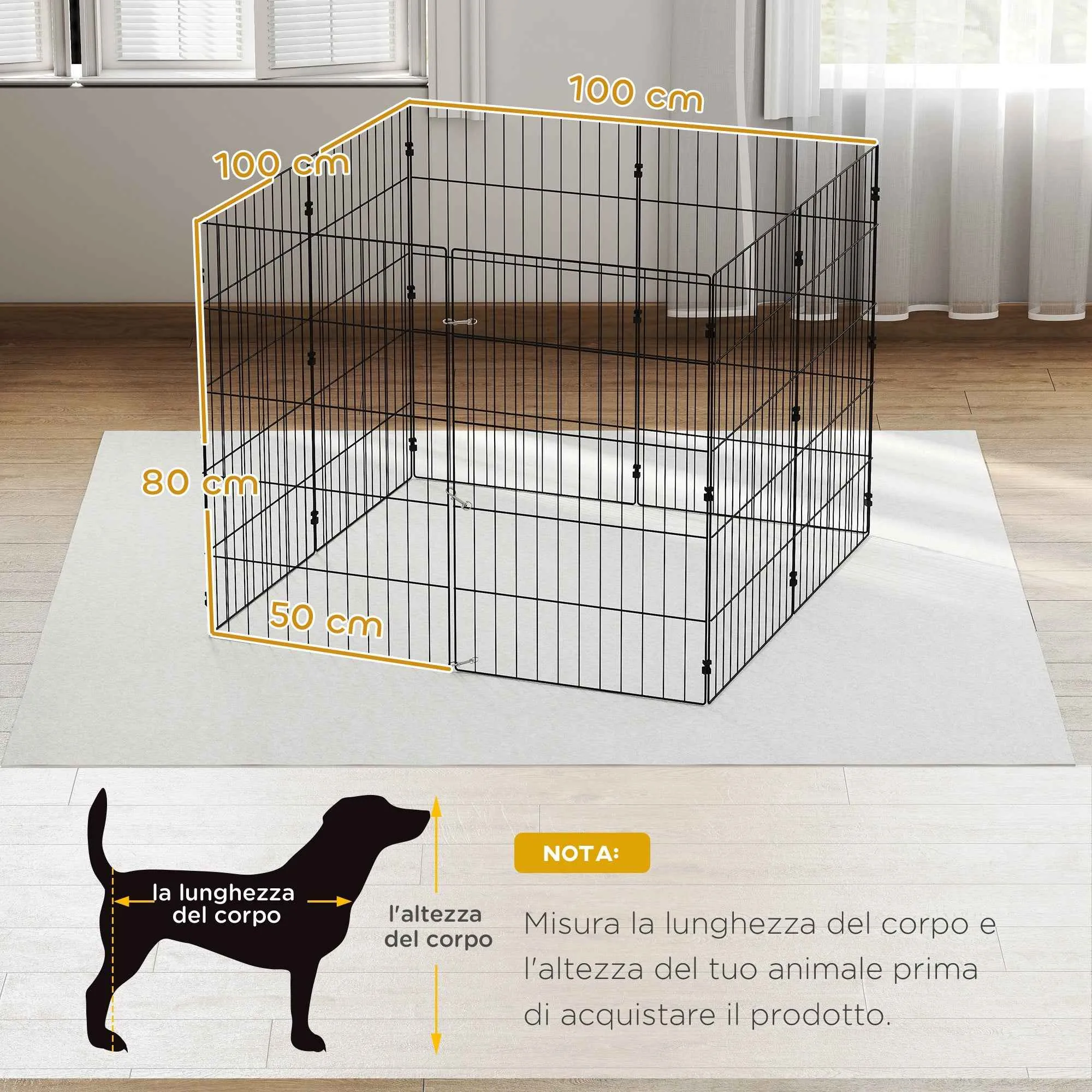 PawHut Dog Playpen Expandable Foldable Metal Enclosure 50x80cm Black - Image 3