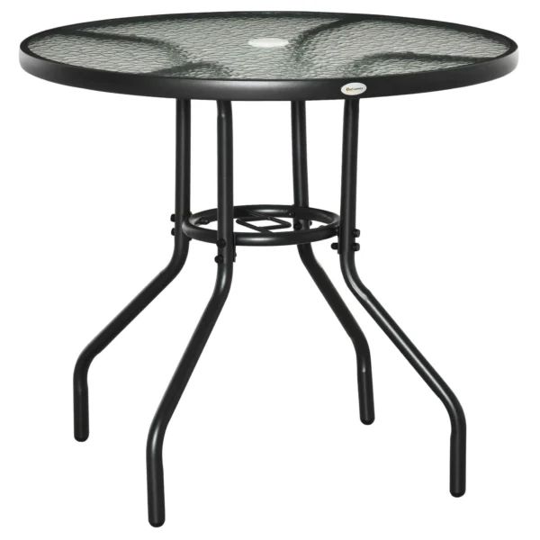 Outsunny Garden Table Round Coffee Table with Hole, 80cm, Black