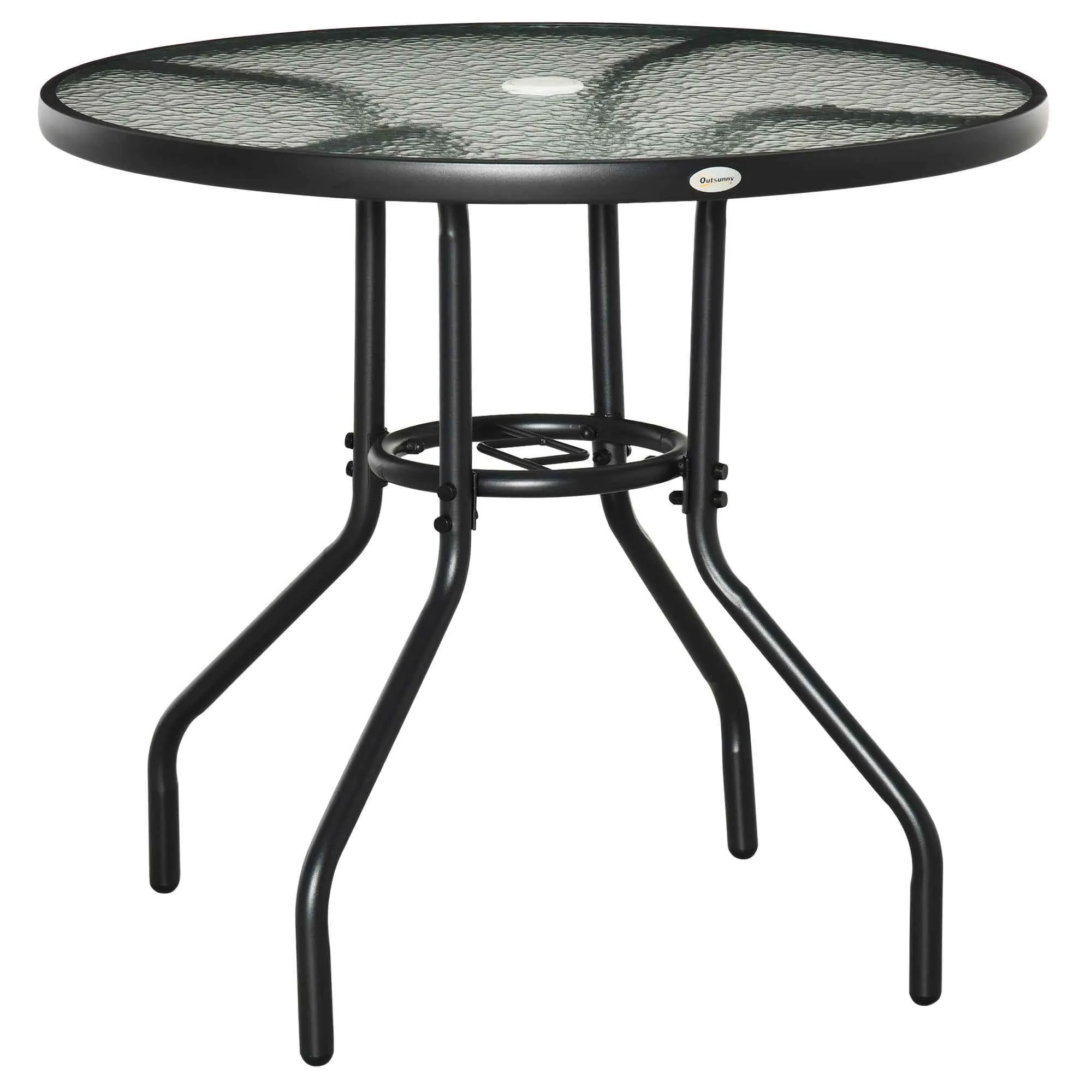 Outsunny Garden Table Round Coffee Table with Hole, 80cm, Black