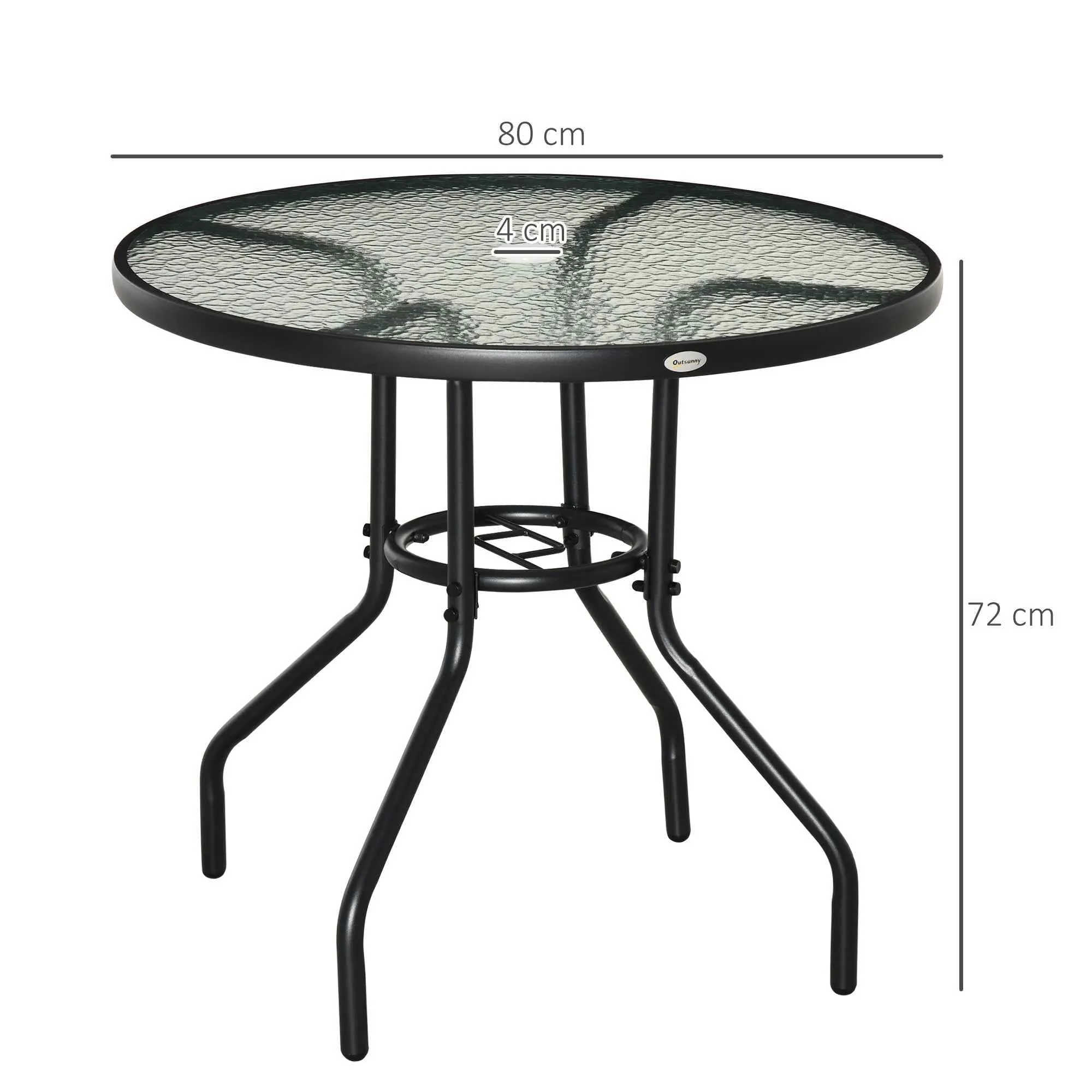 Outsunny Garden Table Round Coffee Table with Hole, 80cm, Black - Image 3