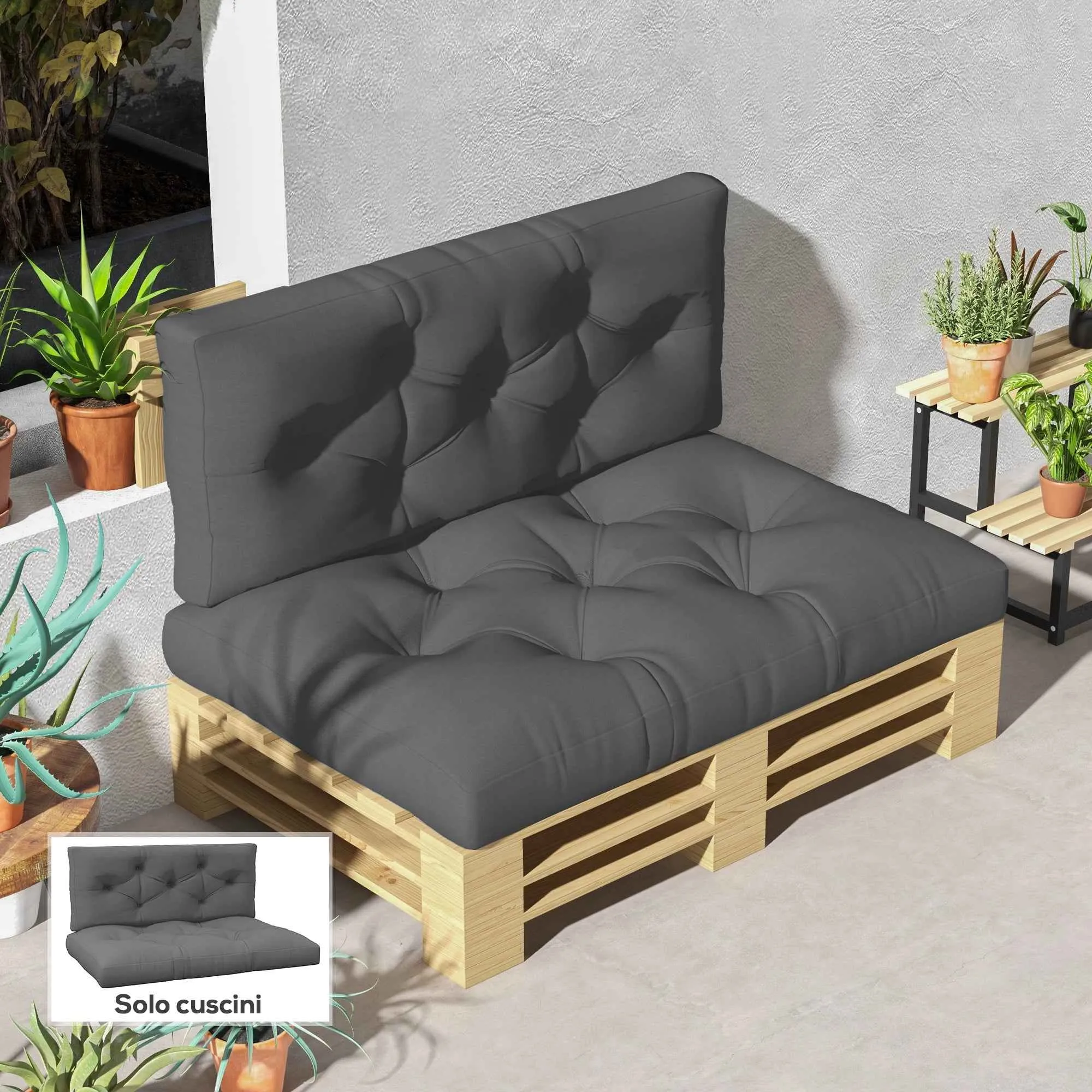 Outsunny 2-Piece Garden Cushion Set for Sofas and Pallets in Polyester with Thick Filling, Grey - Image 2