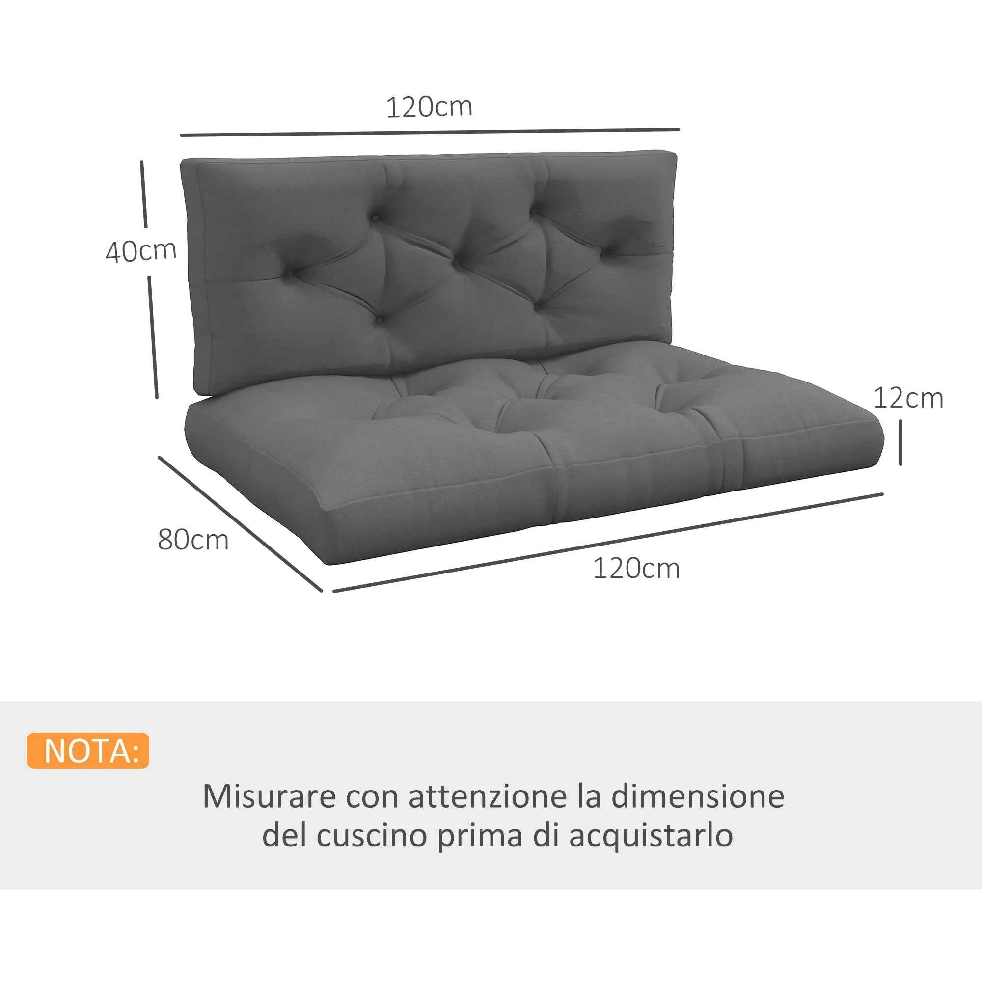 Outsunny 2-Piece Garden Cushion Set for Sofas and Pallets in Polyester with Thick Filling, Grey - Image 3