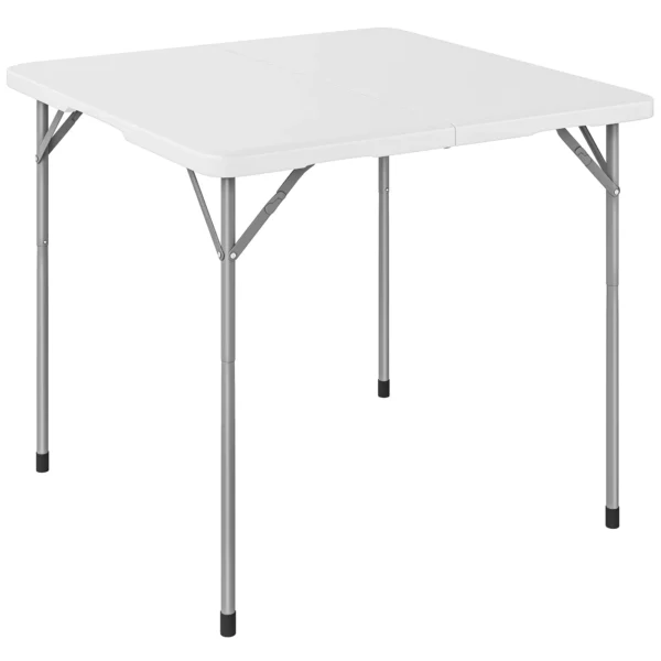 Outsunny Folding Square Camping Table in Metal and HDPE, 86x86x74 cm, White