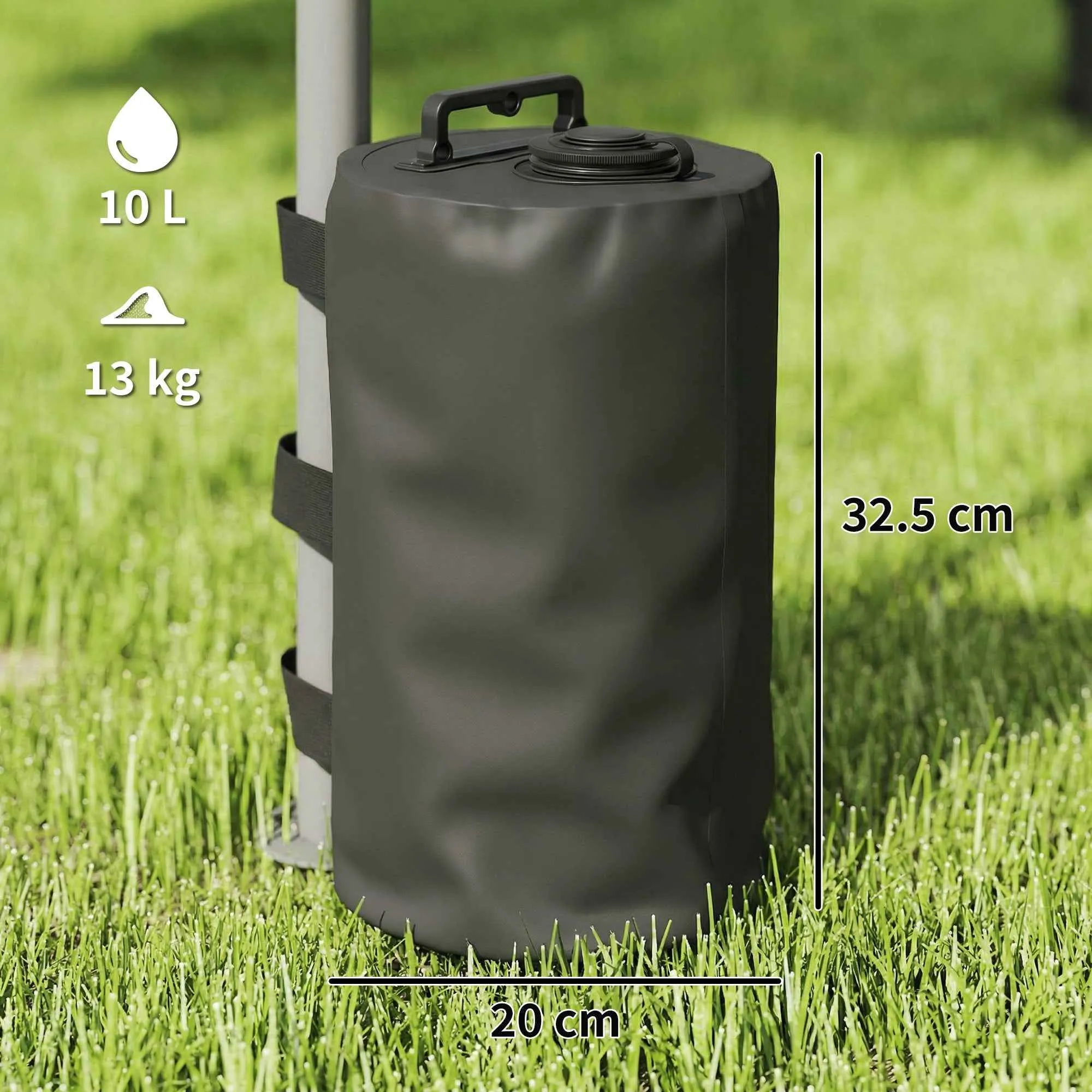 Outsunny Set of 4 Gazebo Weights with Handles and Velcro Straps, Ø20x32.5cm, Black - Image 3