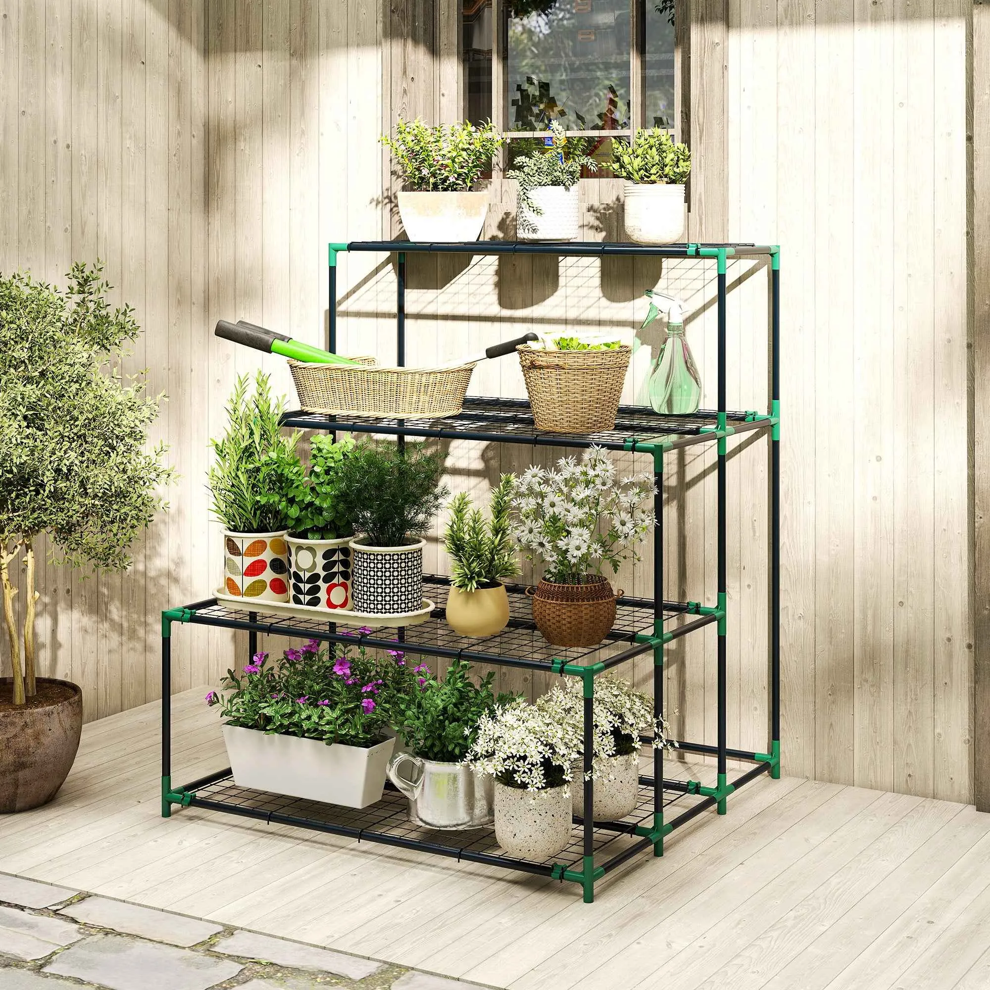 Outsunny 4-Tier Steel Plant Stand, 94x84x110cm, Dark Green - Image 2