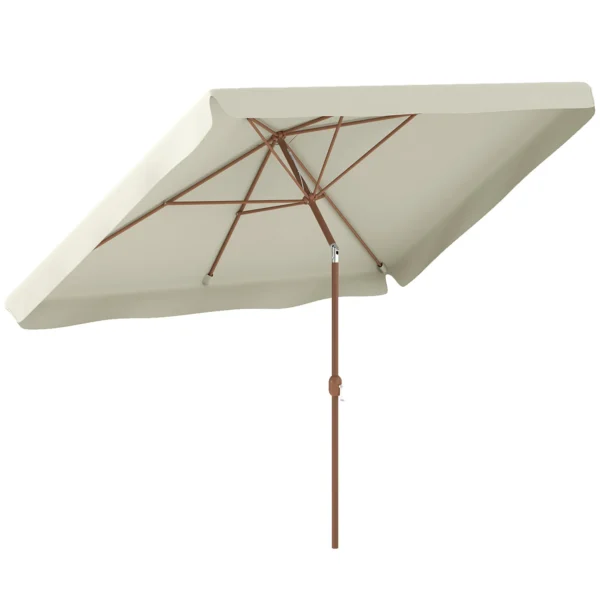 Outsunny 2x3m Rectangular Garden Umbrella with Frill Edge and Crank Handle, Metal and Polyester, Beige