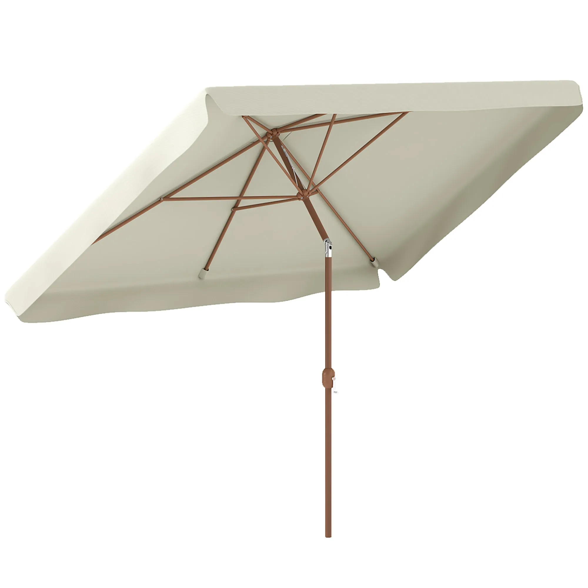 Outsunny 2x3m Rectangular Garden Umbrella with Frill Edge and Crank Handle, Metal and Polyester, Beige