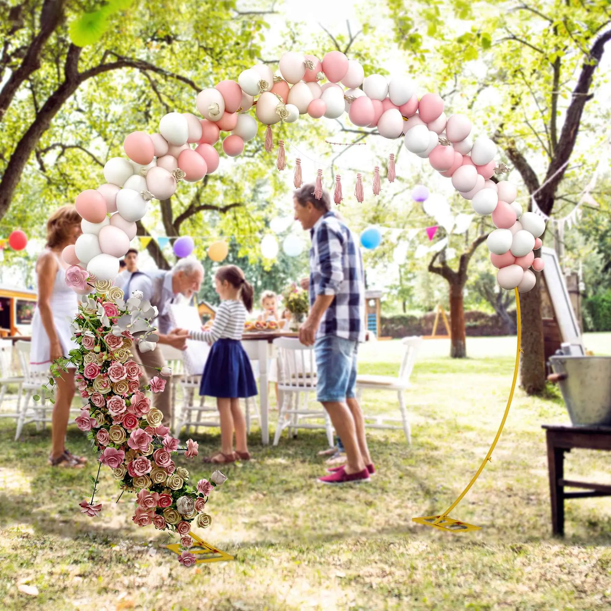 Outsunny Steel Garden Arch, Wedding Arch for Balloons and Climbing Plants for Ceremonies, Birthdays and Events, Gold - Image 2