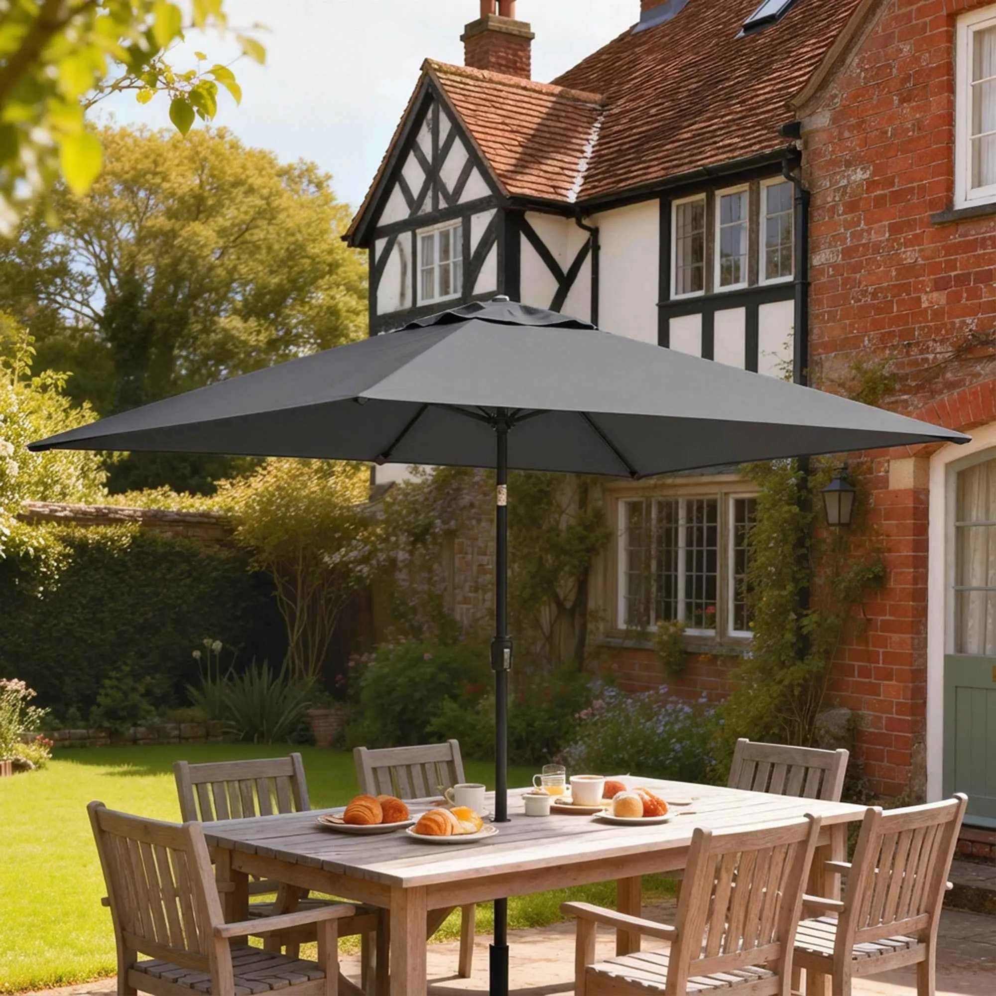 Outsunny 3x2m Rectangular Garden Umbrella with Crank Handle, Metal and Polyester, Dark Grey - Image 2