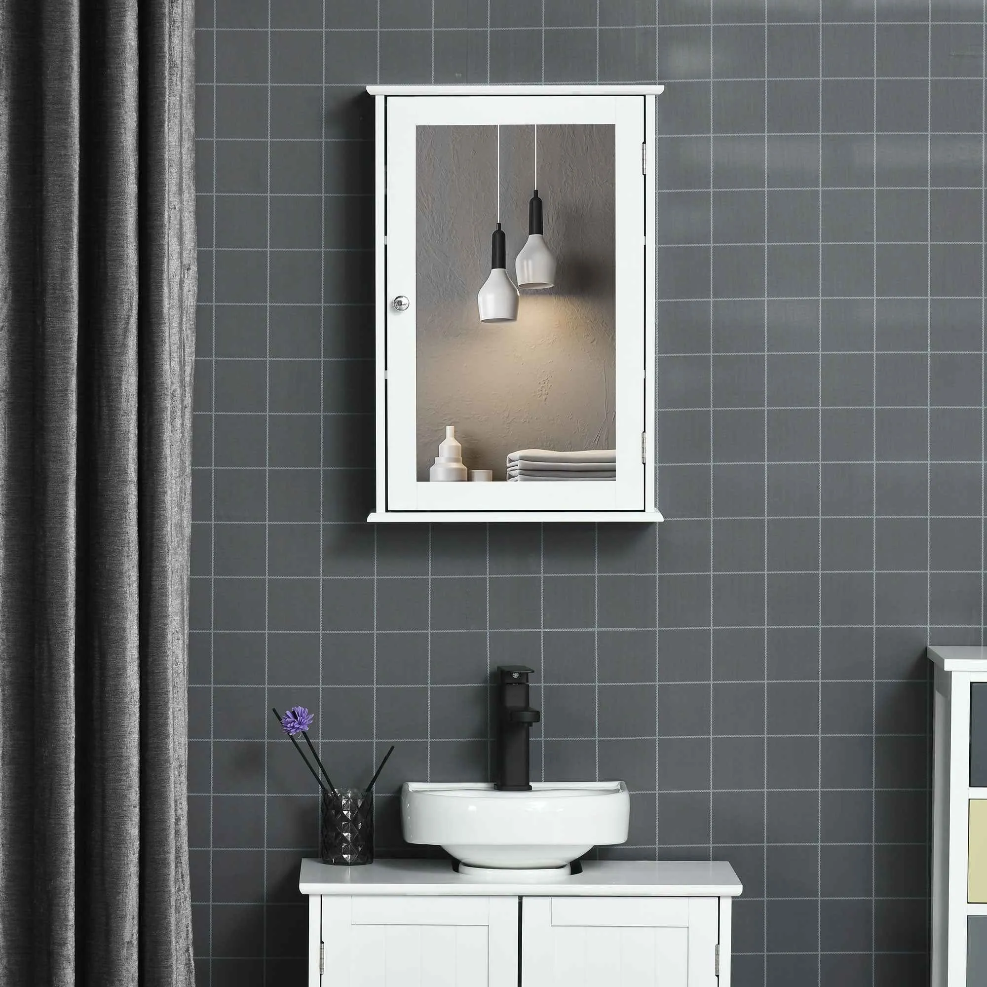 kleankin Bathroom Mirror Cabinet with Magnetic Door, Bathroom Cabinet with Mirror, Adjustable Shelf, White