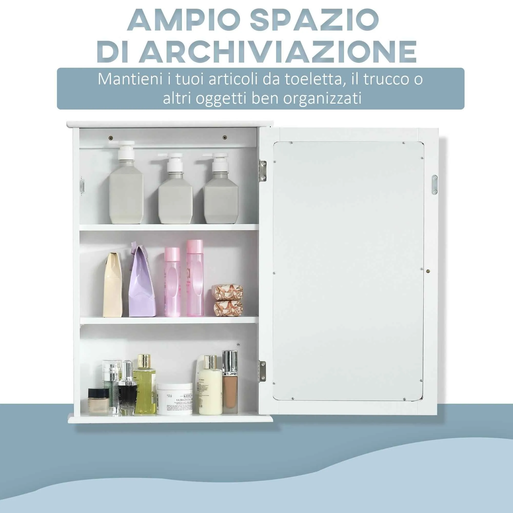 kleankin Bathroom Mirror Cabinet with Magnetic Door, Bathroom Cabinet with Mirror, Adjustable Shelf, White - Image 3